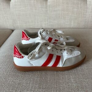 Womens White and Red Sneakers